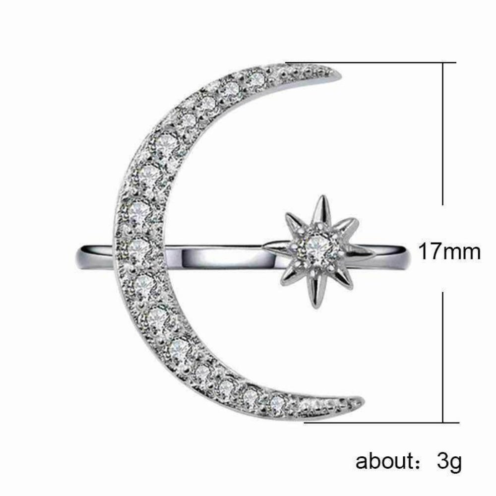Star Moon  925 Silver  size adjustable 6-10 - Picture 3 of 11
